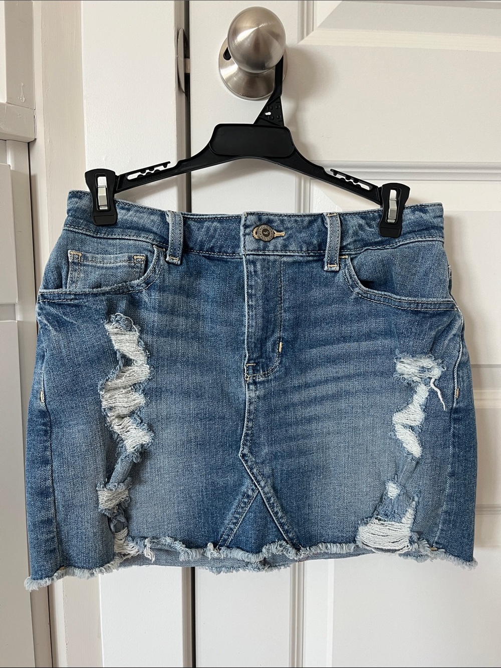 Distressed Blue Denim Mini Skirt - Women